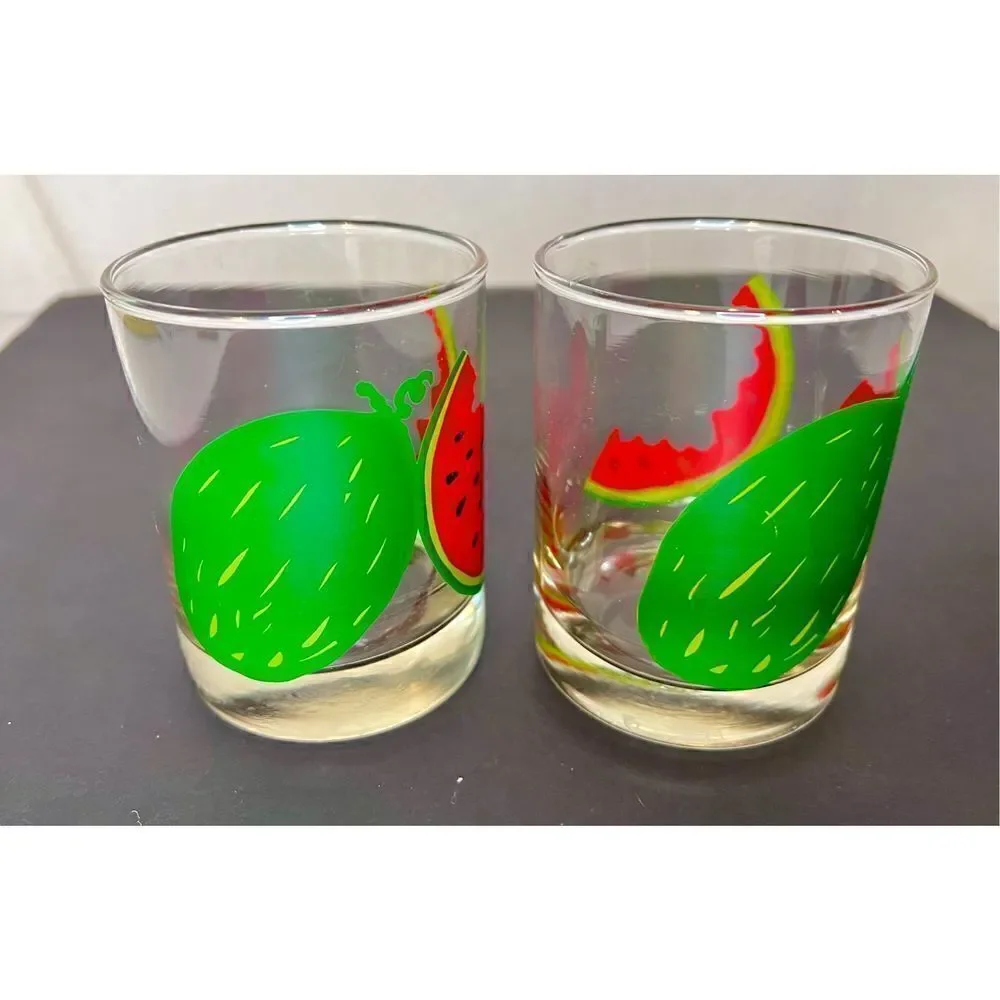 2 Vintage Watermelon Glasses, Lowballs, Cocktail Glasses EVC
